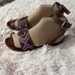 Free People Brown and Purple Embroidered Sandals
